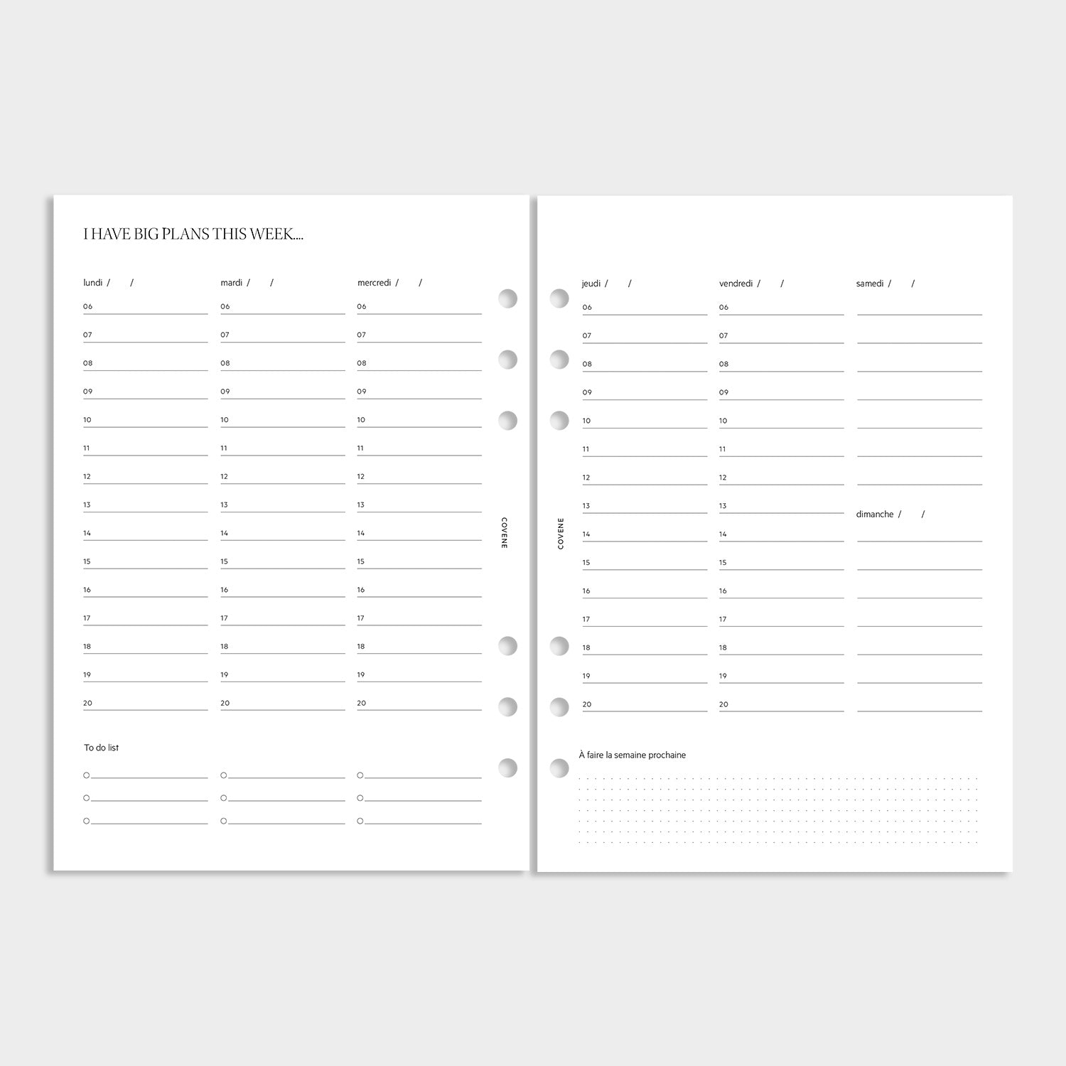 Insert semainier - horaires