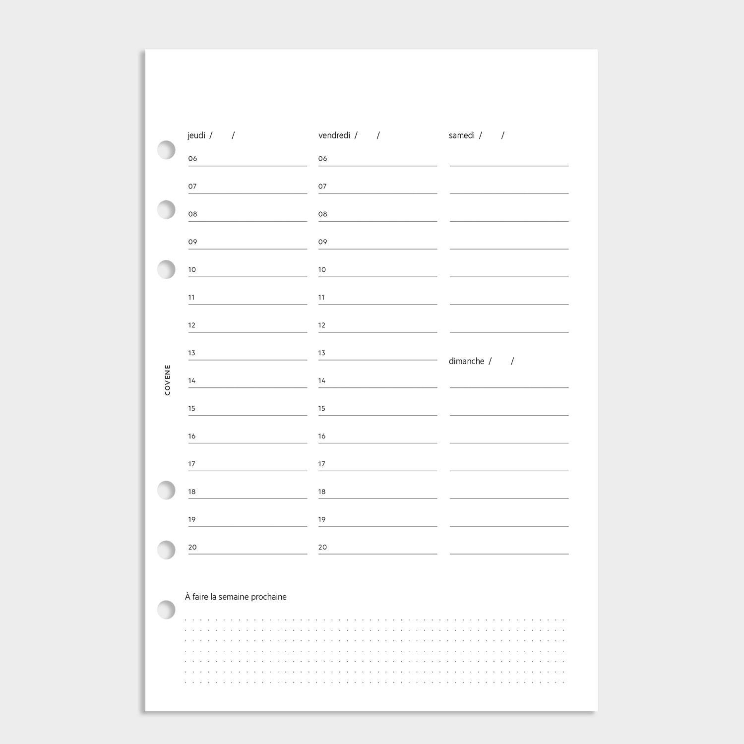 Insert semainier - horaires