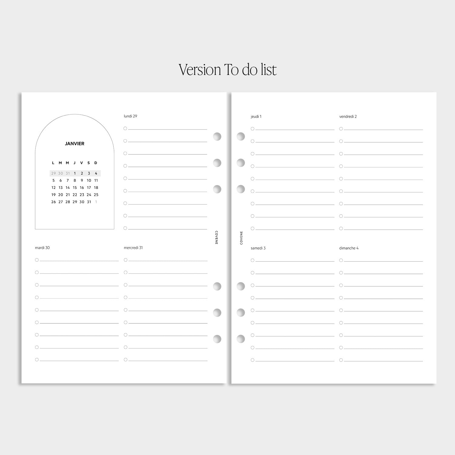 recharge A5, feuillet interieur, pour agenda sur-msure, mise en page to do list,