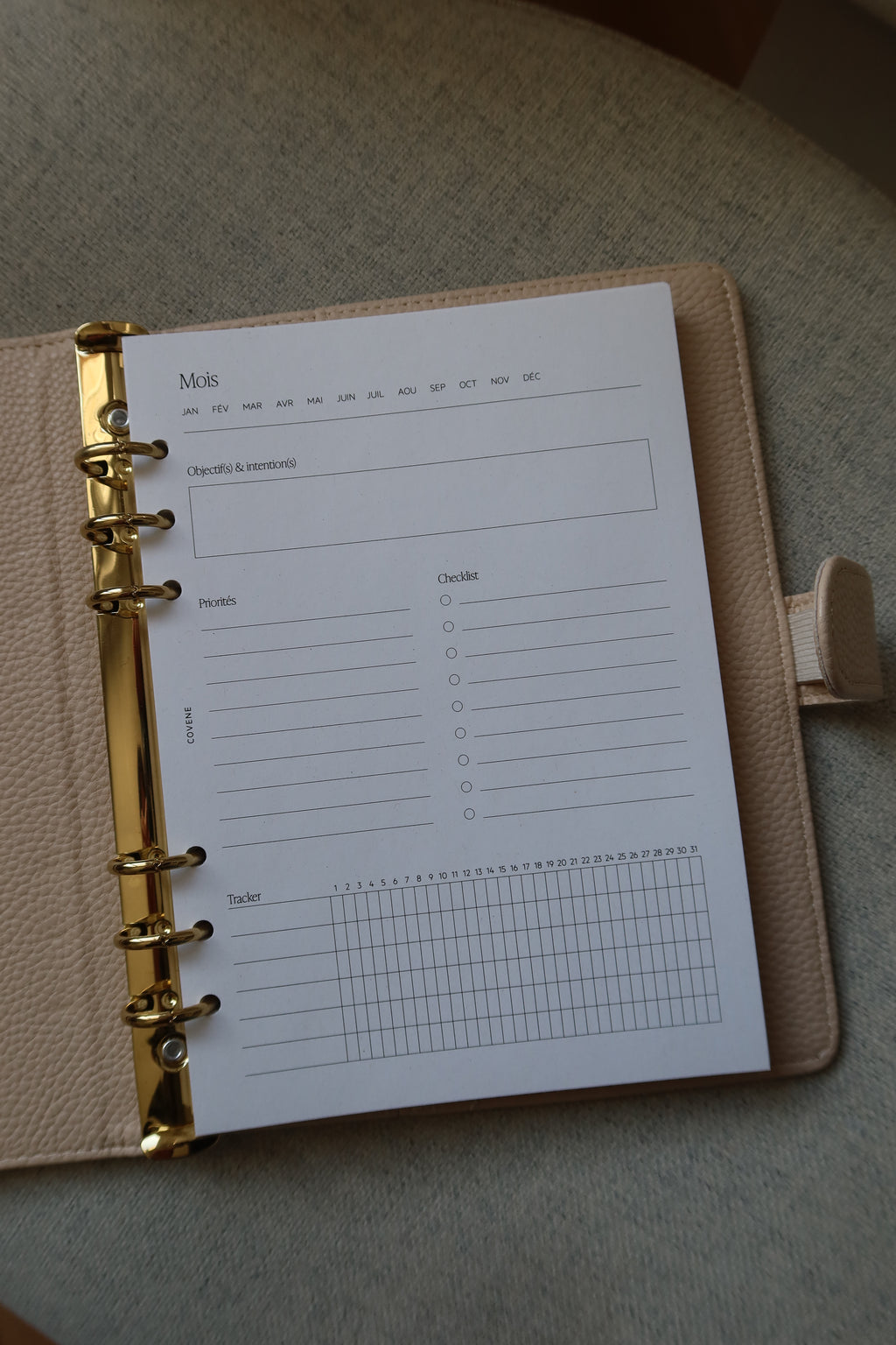 recharge mensuelle, agenda 6 anneaux, objectifs et intentions, priorités, checklist, tracker