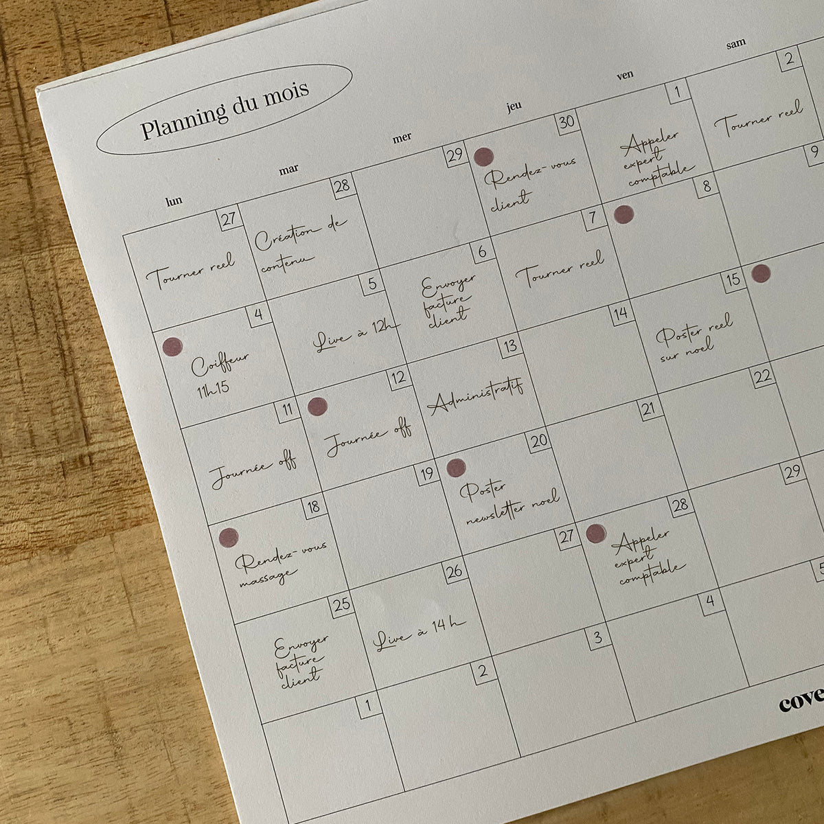 Calendrier mensuel - imparfait