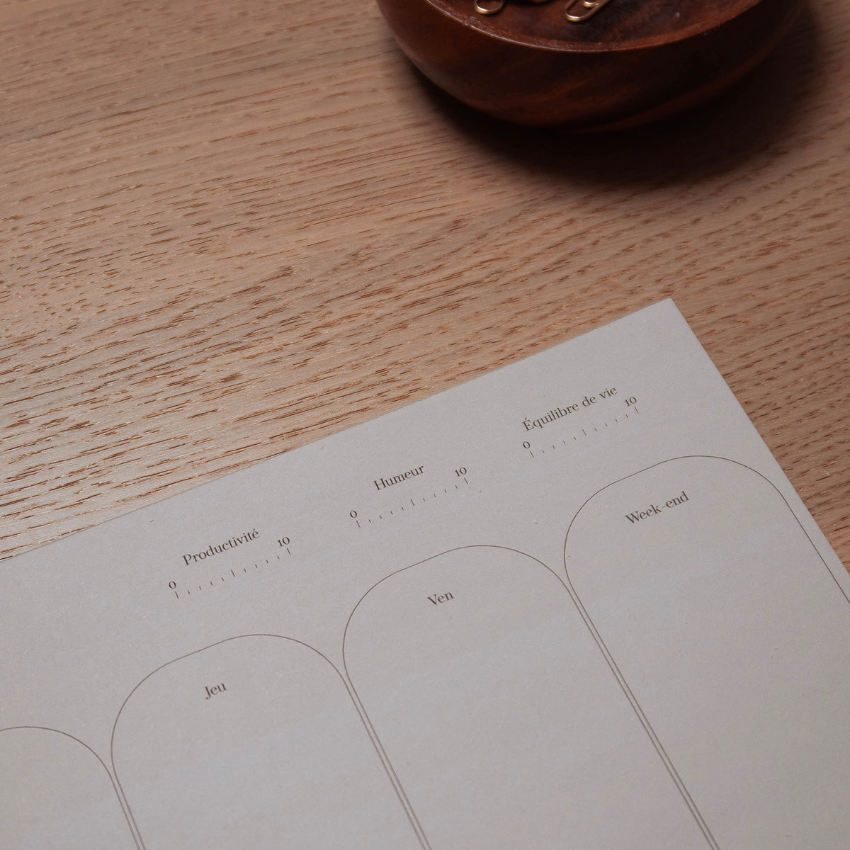 focus sur le score de productivité, humeur et équilibre de vie du bloc notes semainier