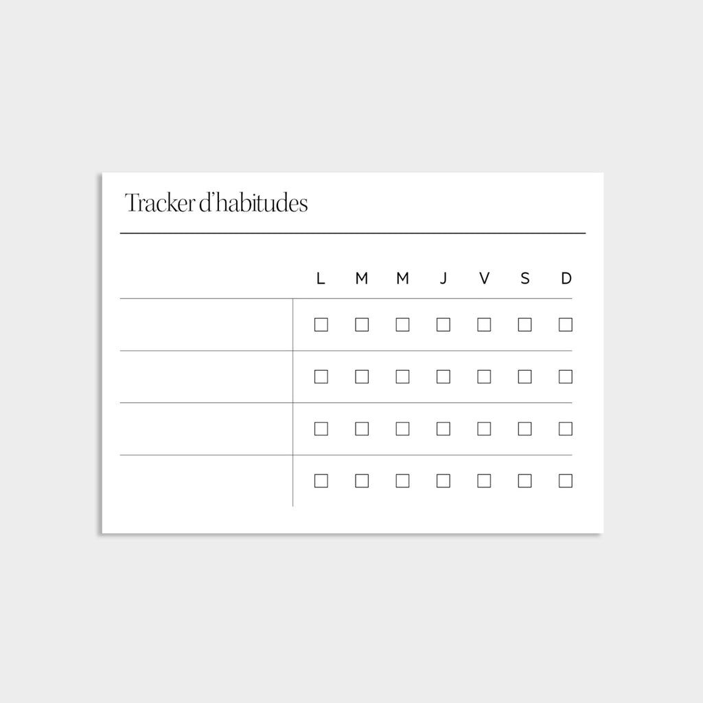 cartes tracker d'habitudes s à insérer dans le porte cartes de l'agenda sur-mesure. recto verso
