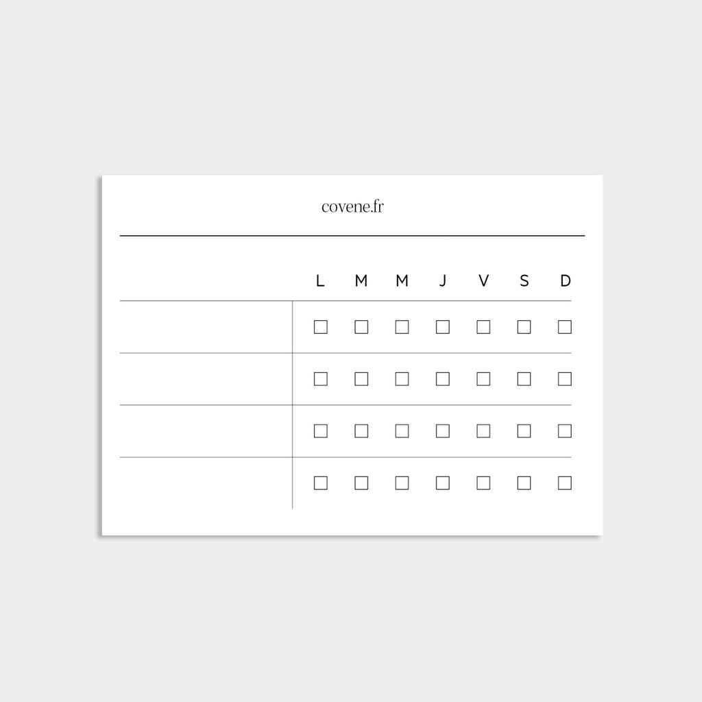 cartes tracker d'habitudes s à insérer dans le porte cartes de l'agenda sur-mesure. recto verso