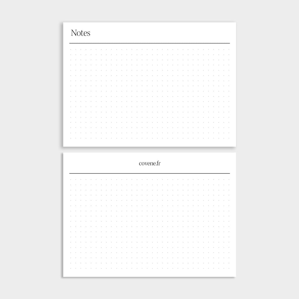 cartes notes pointillés à insérer dans le porte cartes de l'agenda sur-mesure. Bullet point, recto verso