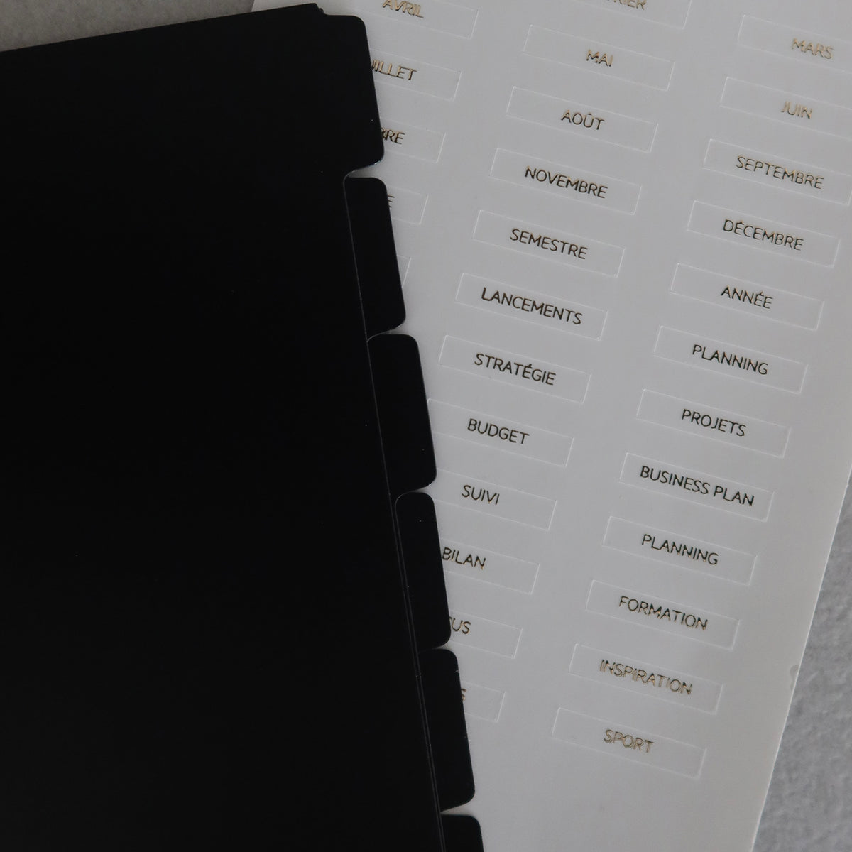 intercalaires et stickers, autocollants dorés pour coller sur les intercalaires