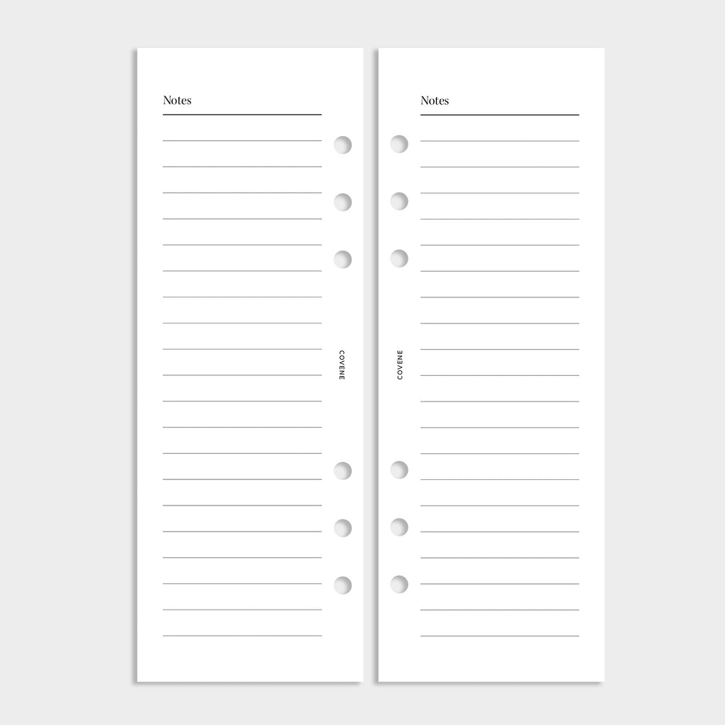 demi-pages pour agenda 6 anneaux, recharge notes lignées recto verso