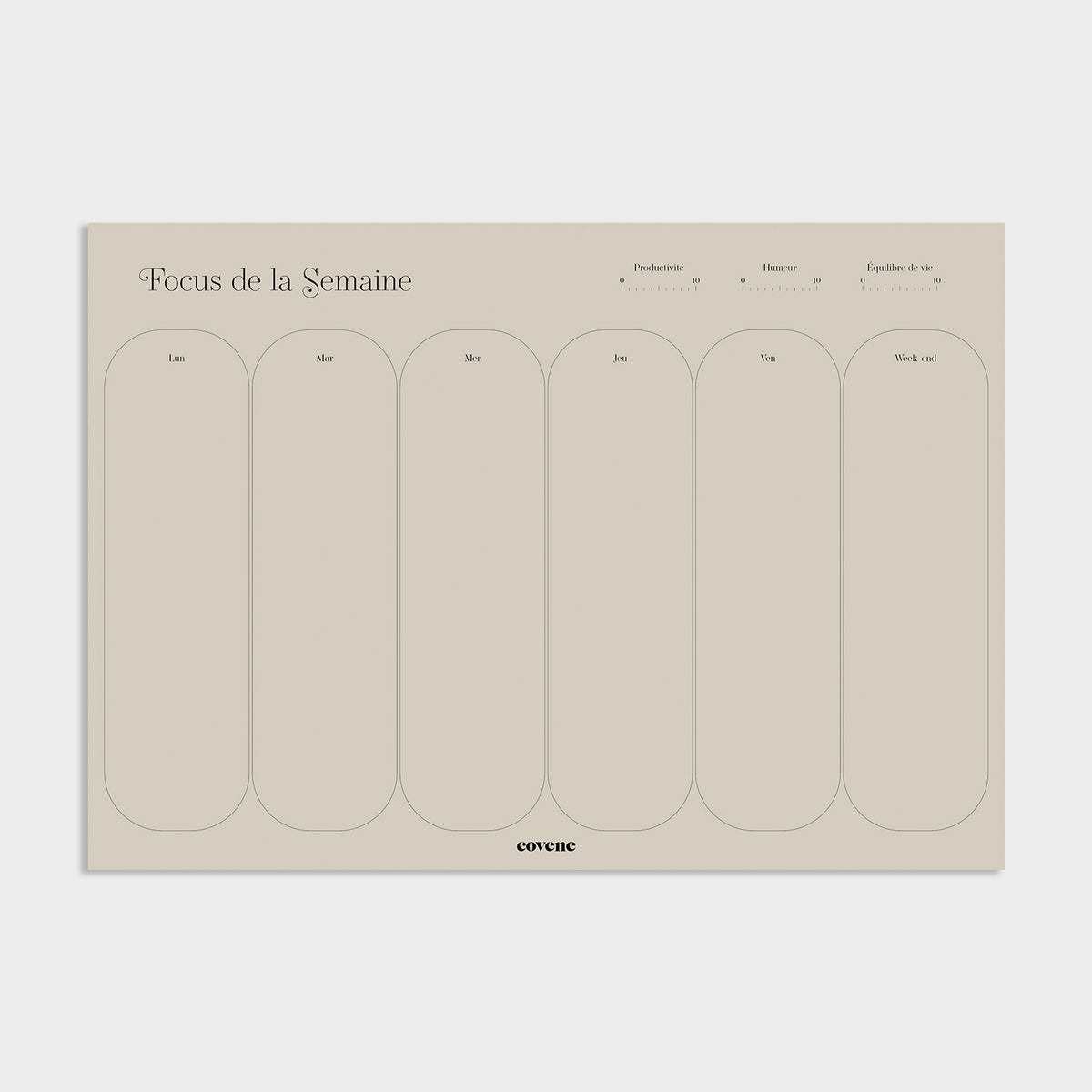 Bloc-notes planning semainier , du lundi au dimanche, 50 feuilles. Non daté score de productivité, humeur et équilibre de vie