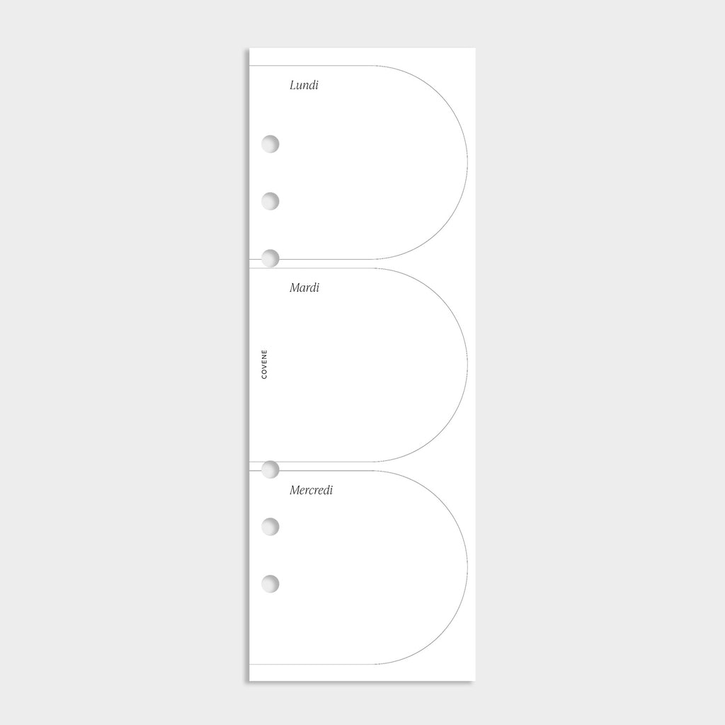 demi-pages pour agenda 6 anneaux, recharge semainier recto verso, du lundi au vendredi et week-end