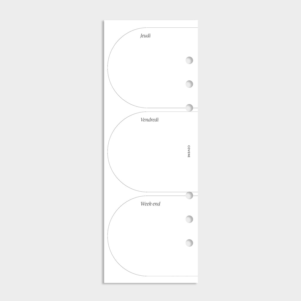demi-pages pour agenda 6 anneaux, recharge semainier recto verso, du lundi au vendredi et week-end