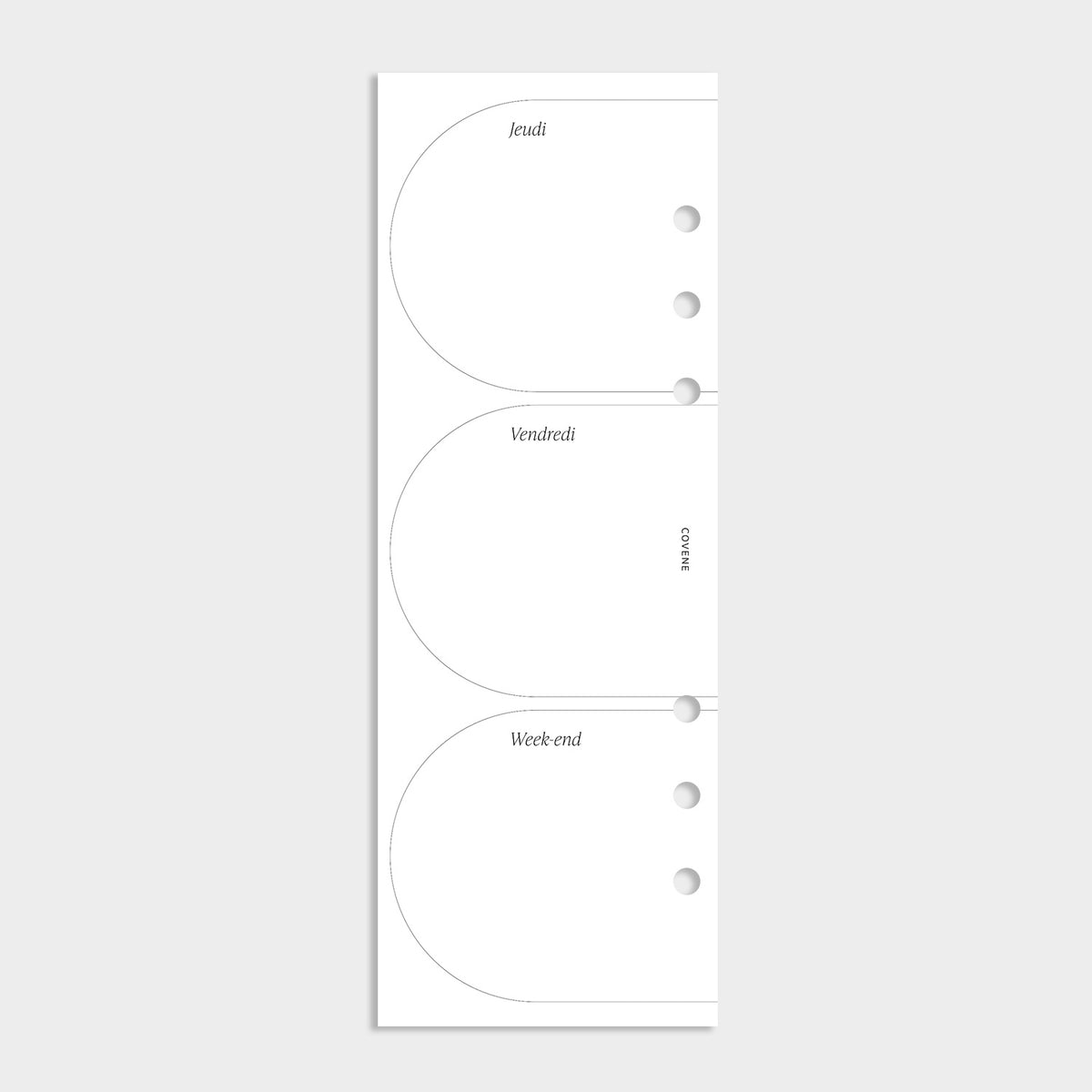 demi-pages pour agenda 6 anneaux, recharge semainier recto verso, du lundi au vendredi et week-end