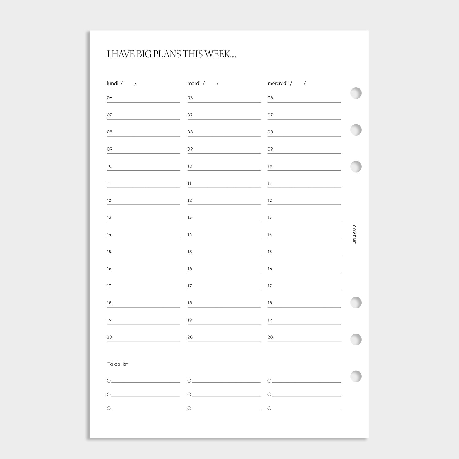 Insert semainier - horaires