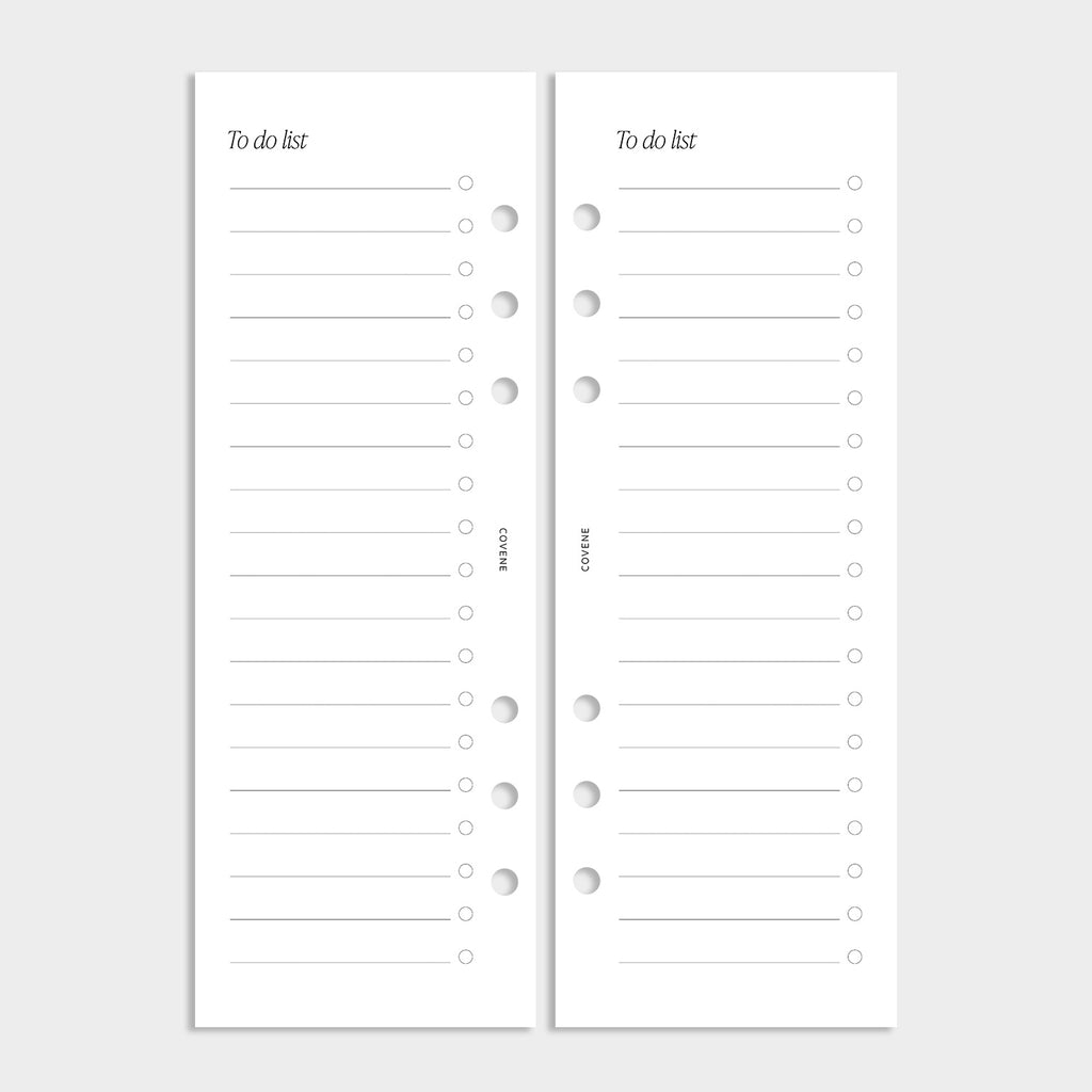 demi-pages pour agenda 6 anneaux, recharge notes to do list recto verso